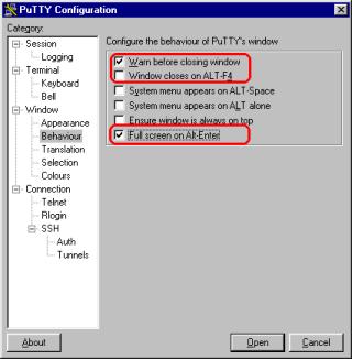 [PuTTY .:. Behaviour - SCREENSHOT]